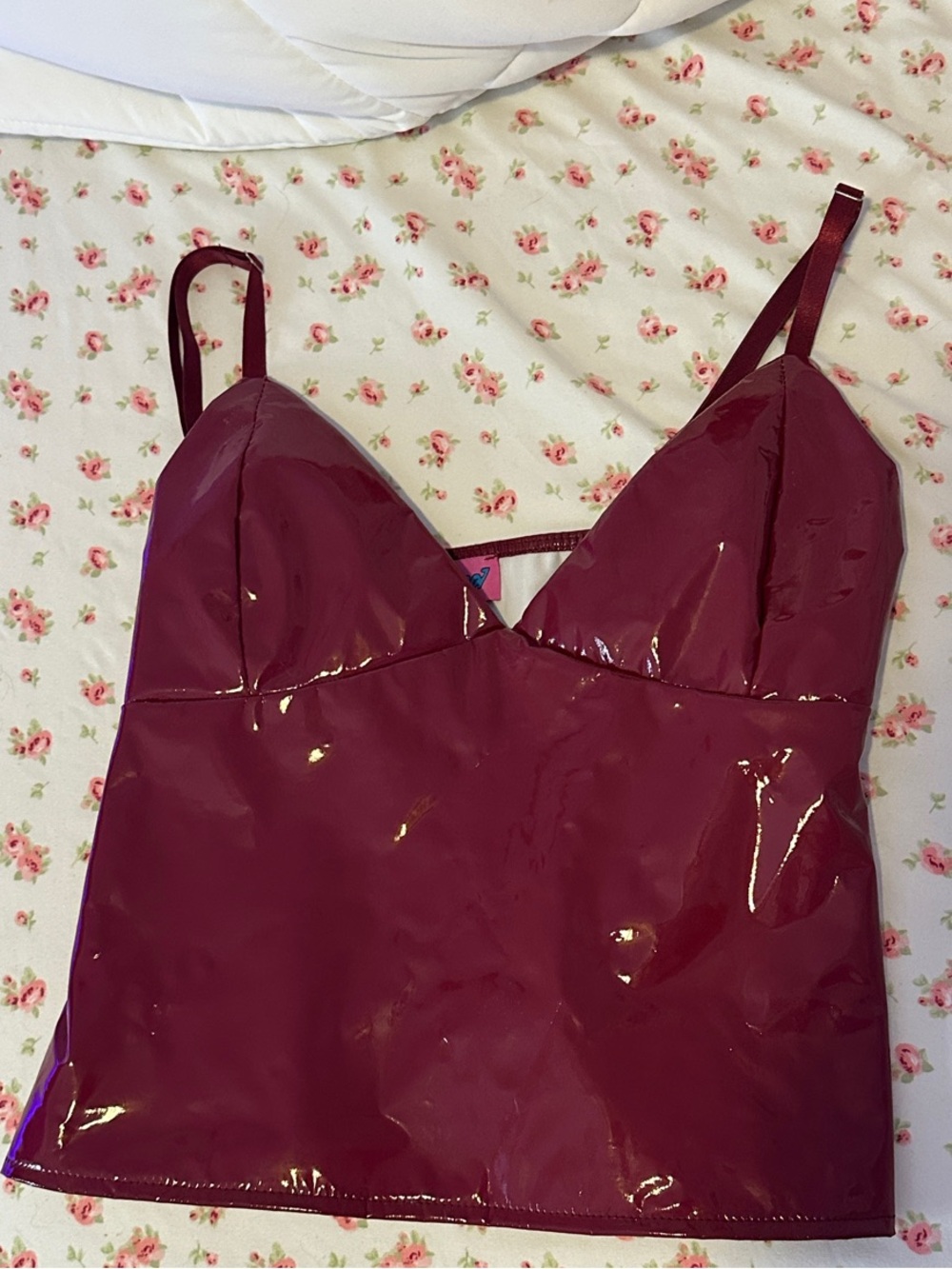 Edited glossy Burgundy Cami Top with Spaghetti Straps